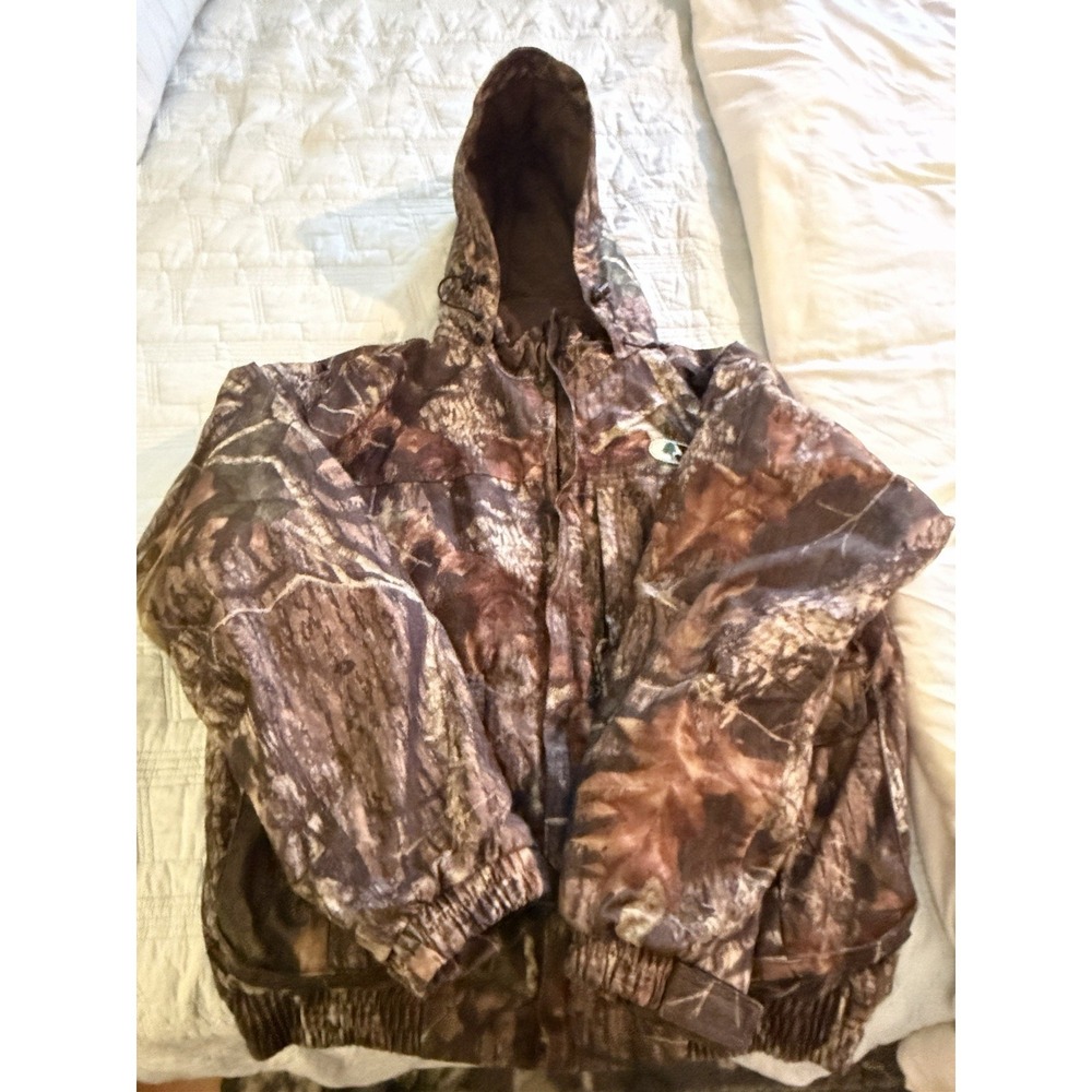 Vintage Mossy Oak Drystalker Hooded Jacket Mens Sz L Insulated Camo Hunting Coat